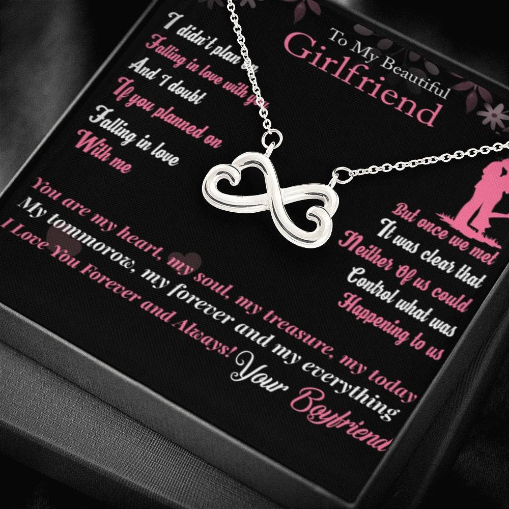 CARD#8-to-my-girlfriend 18K White Gold Plated Infinity Heart Necklace