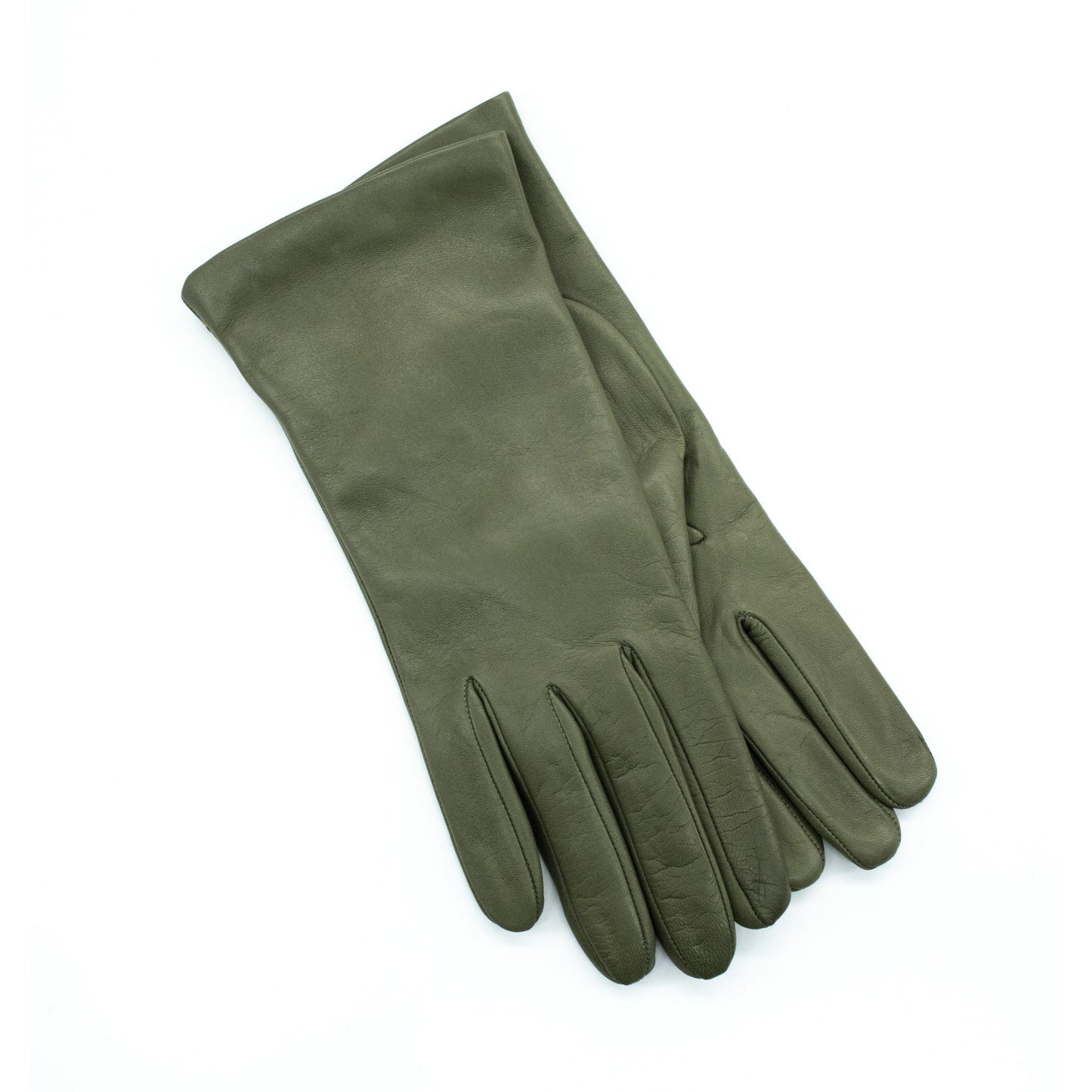 9" LEATHER GLOVES WITH CASHMERE LINING - MOSS