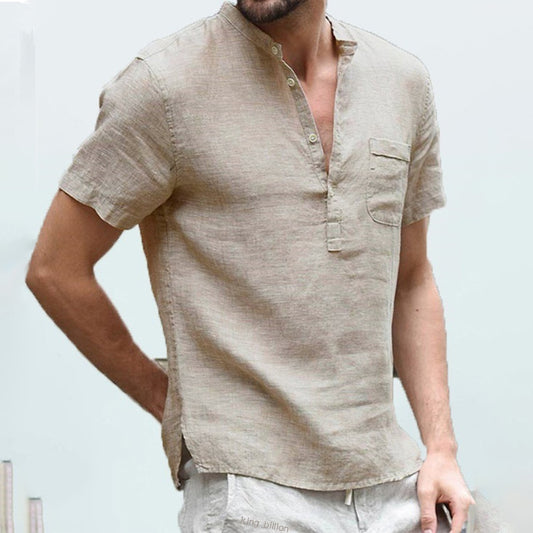 Summer Men's Short-Sleeved Linen T-shirt