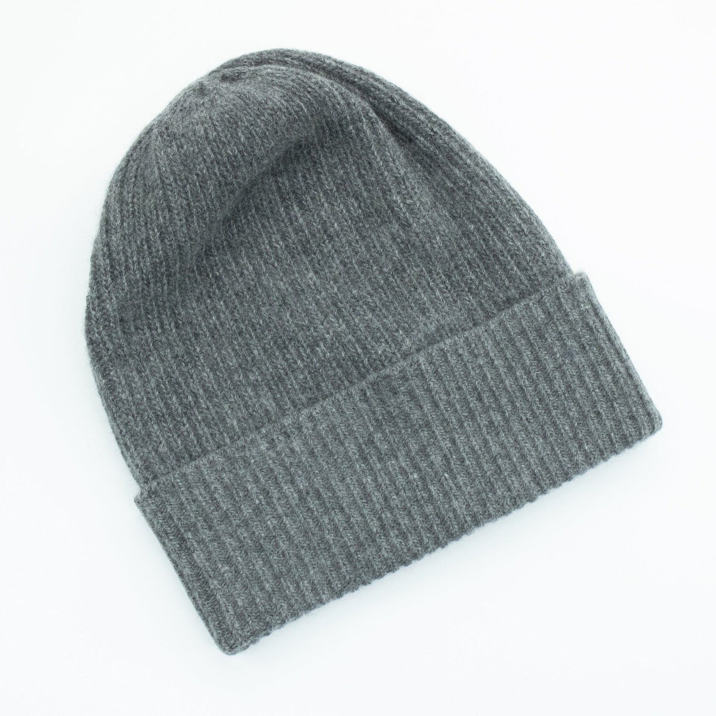 MEN'S CASHMERE RIBBED HAT WITH FOLDED CUFF- MEDIUM GREY
