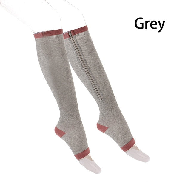 1 Pair Unisex Compression Socks Zipper Leg Support Knee Socks
