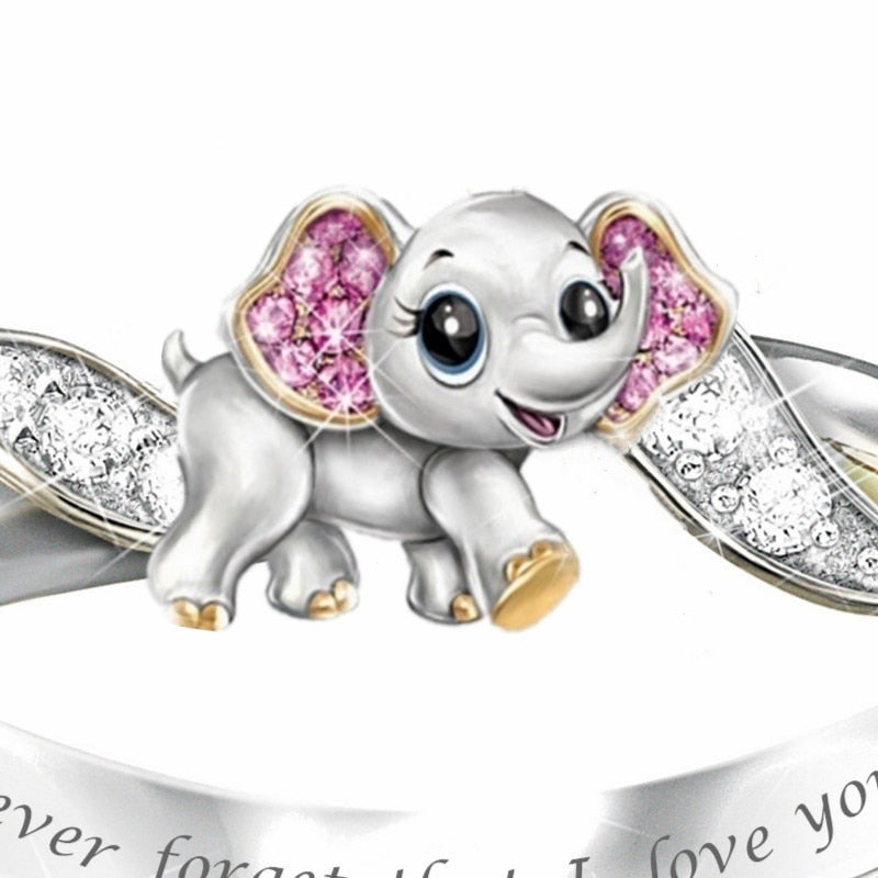 Cute Pink Elephant Crystal Zircon Engagement Ring
