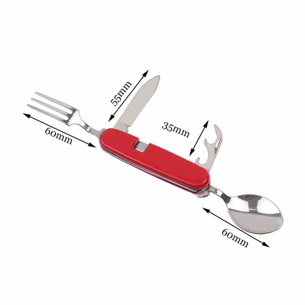 4 in 1 Outdoor Stainless Steel Spoon/Fork/Knife/Bottle Opener