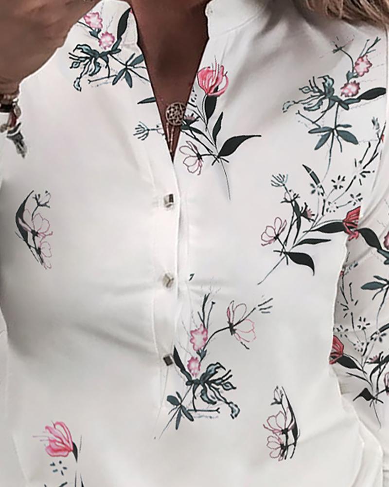 Women Floral V-neck Casual Blouse
