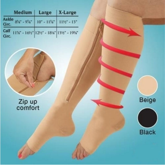 1 Pair Unisex Compression Socks Zipper Leg Support Knee Socks