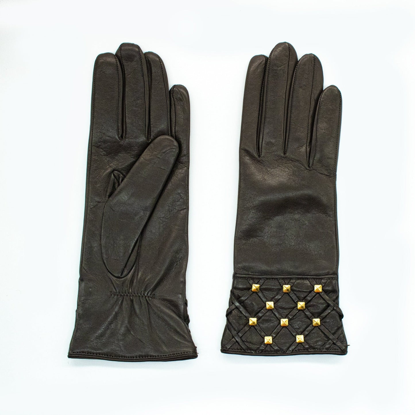 LEATHER GLOVES WITH STUDS - BROWN