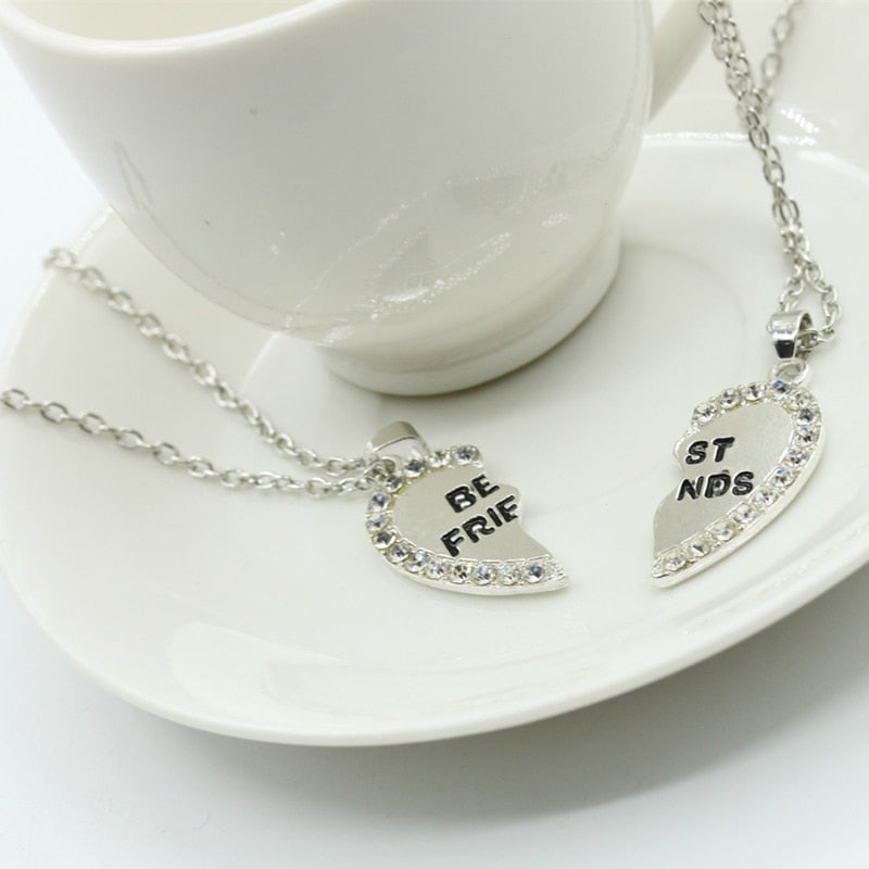 2 Pcs BFF Necklace Women Crystal Heart Pendant
