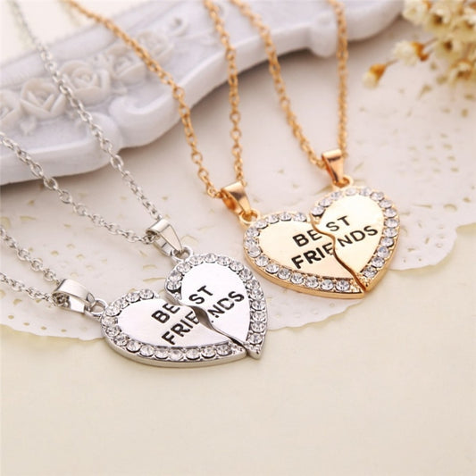 2 Pcs BFF Necklace Women Crystal Heart Pendant