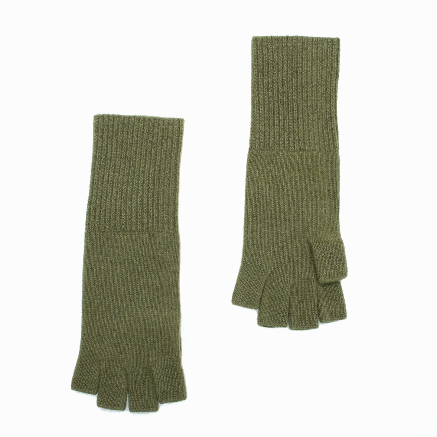 CASHMERE FINGERLESS GLOVES- GREEN OLIVE