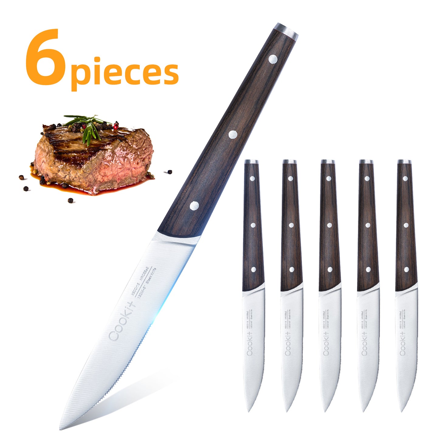 6Pcs Steak Knife Set Serrated Stainless Steel