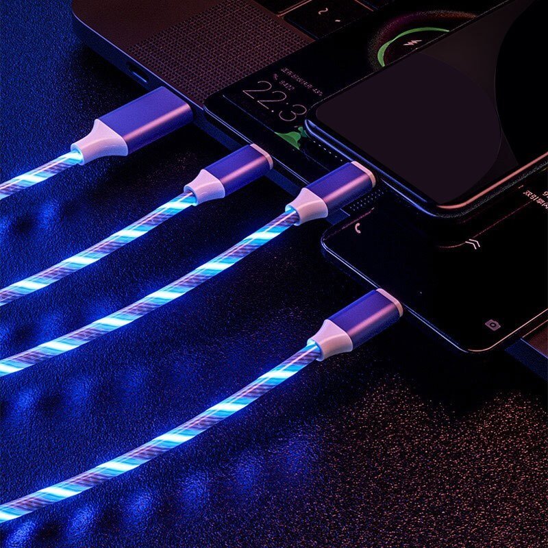 1.2m/3.9ft 3In1 LED Flowing Light Charging USB Cable For IPhone Android Type-C
