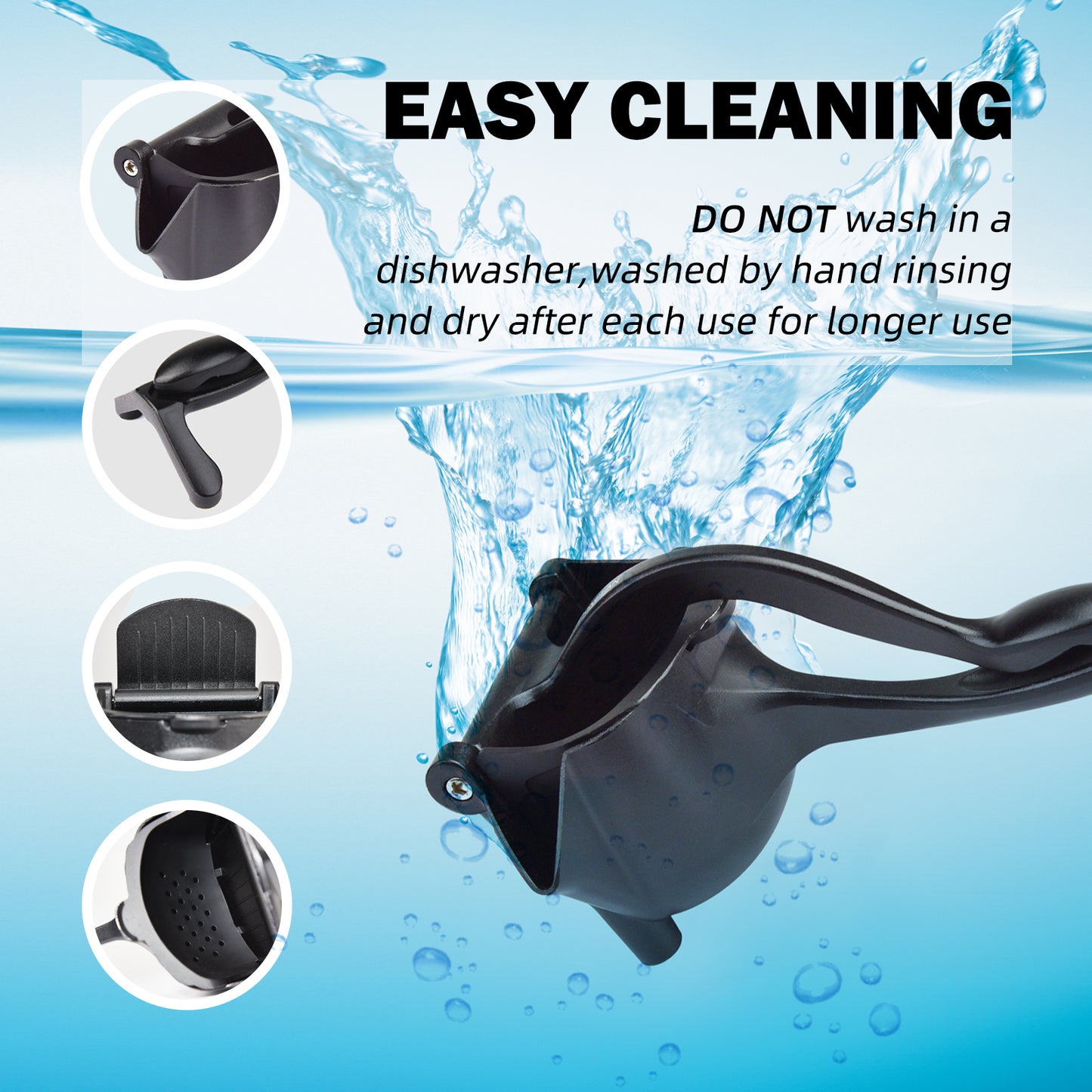 RAINBEAN Manual Citrus Juicer; Hand Press Lemon Squeezer; Heavy Duty Juice Metal Aluminum Alloy Squeezer for Lime Orange Apple Fruit (Black)