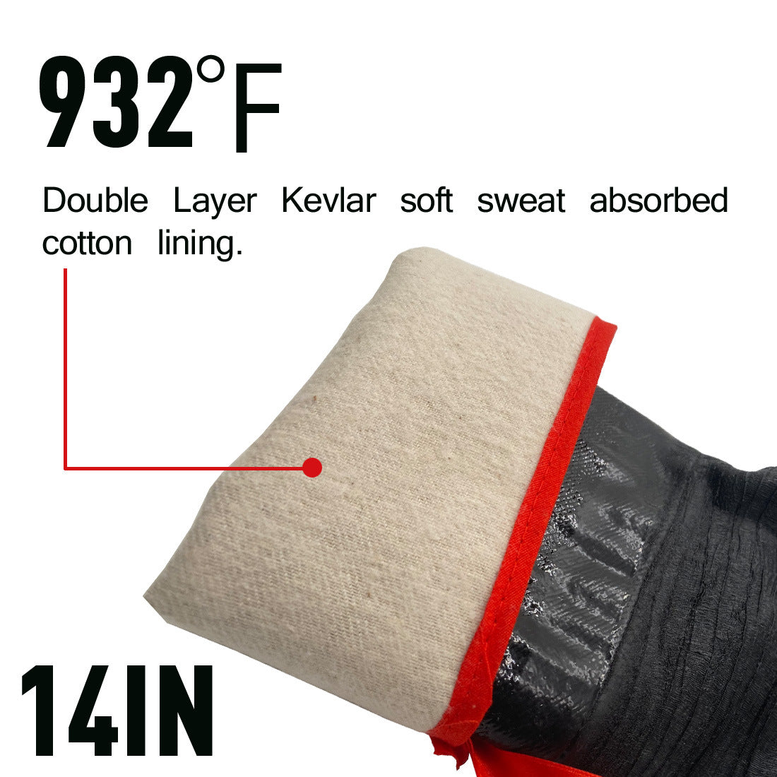 Oven Gloves 14" 932F, Smoke-Resistant Cooking Barbecue Grill Gloves