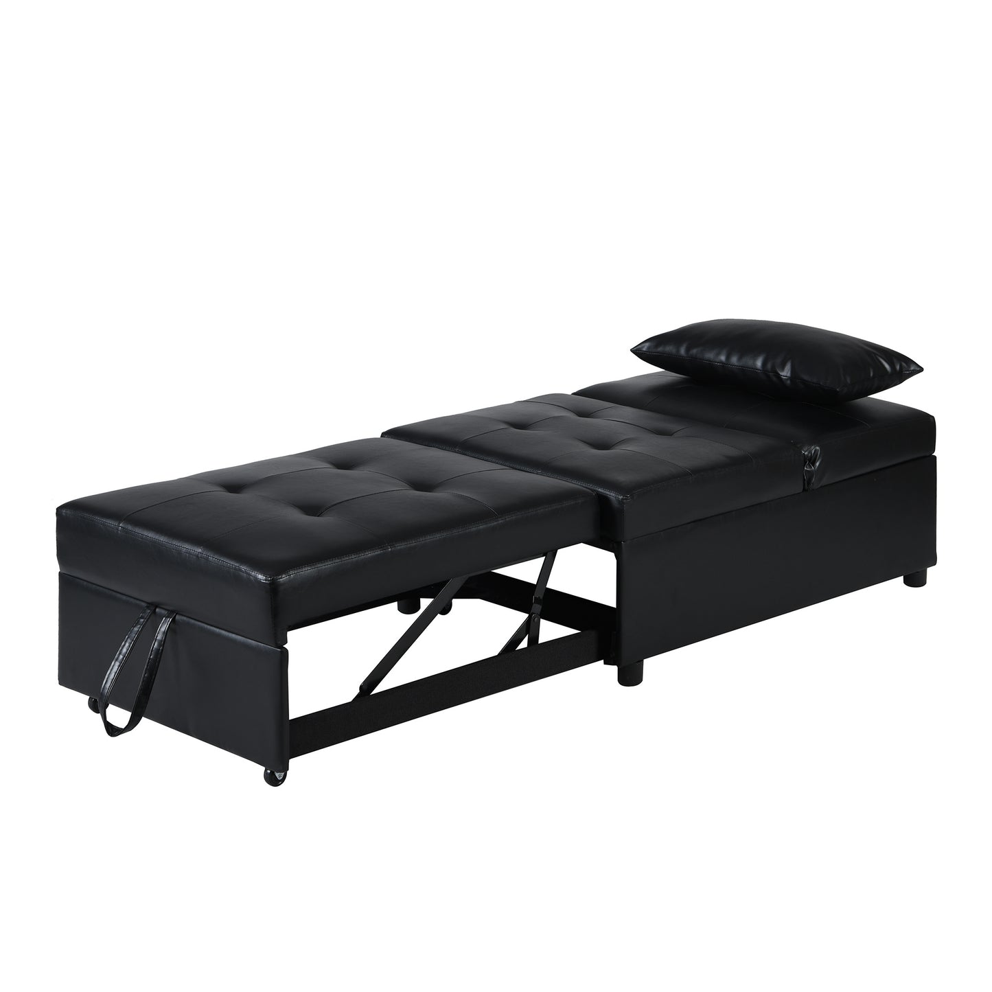 Contemporary Faux Leather Folding Ottoman Sofa Bed black