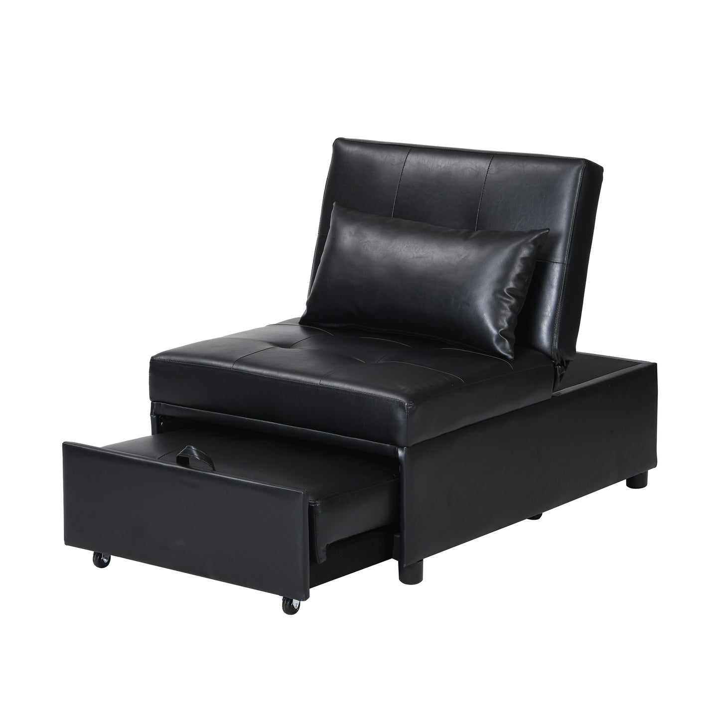 Contemporary Faux Leather Folding Ottoman Sofa Bed black