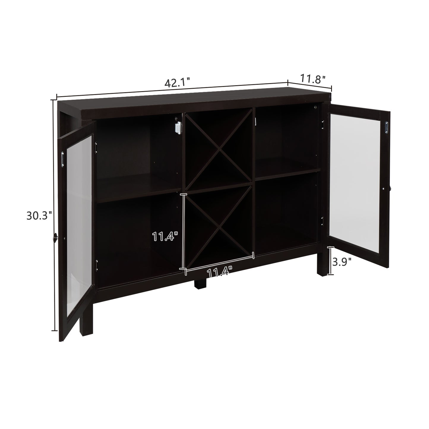 FCH Transparent Double Door with X-shaped Wine Rack Sideboard Entrance Cabinet Brown RT