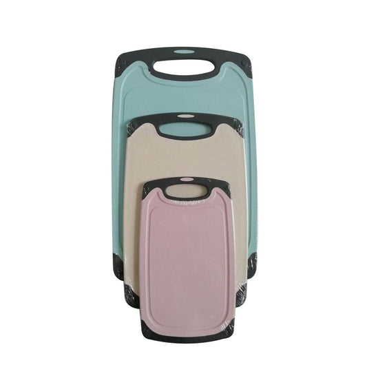 Kitchen Chopping Board Set of 3 with Dishwasher Safe, Anti-Skid Eco-Friendly Wheat Straw Cutting Board Set in 3 Sizes, Safe for Vegetable Fruits Meats Fish with Handle Hanging Hole