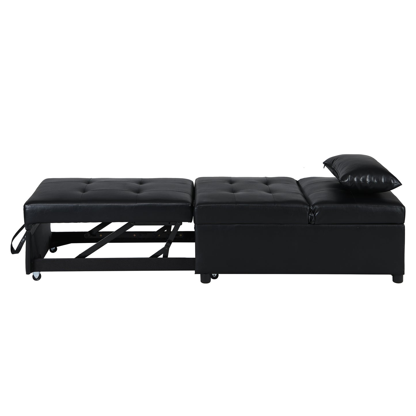 Contemporary Faux Leather Folding Ottoman Sofa Bed black