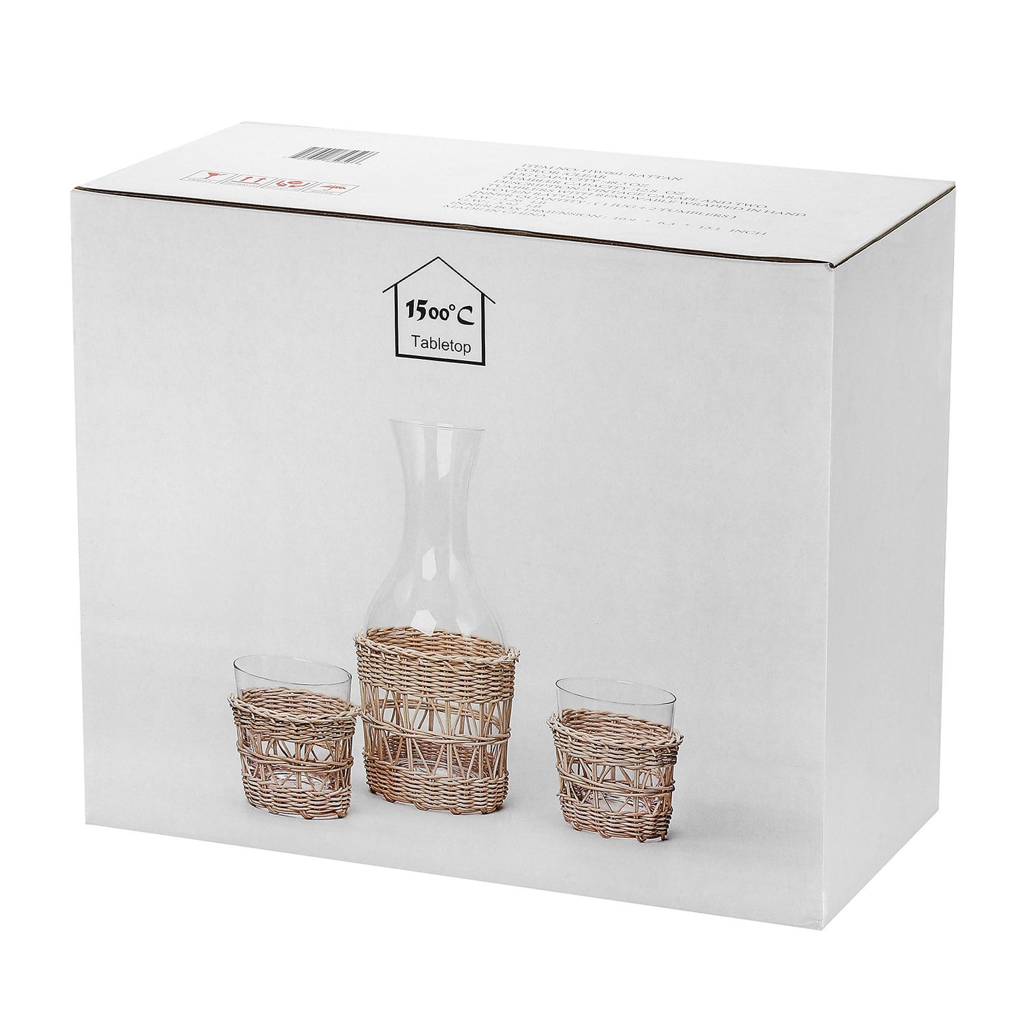 Bedside Night Water Carafe Set with Removable Hand Woven Rattan