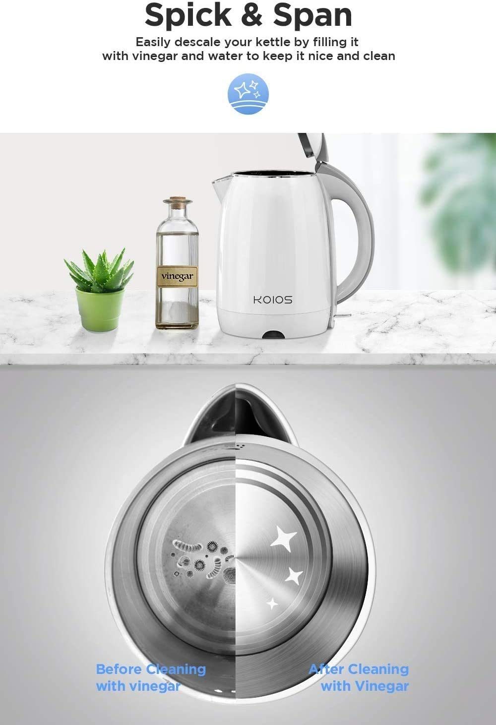Stainless Steel Hot Water Boiler, Cool Touch Anti-Scald Double Wall Electric Tea Kettle