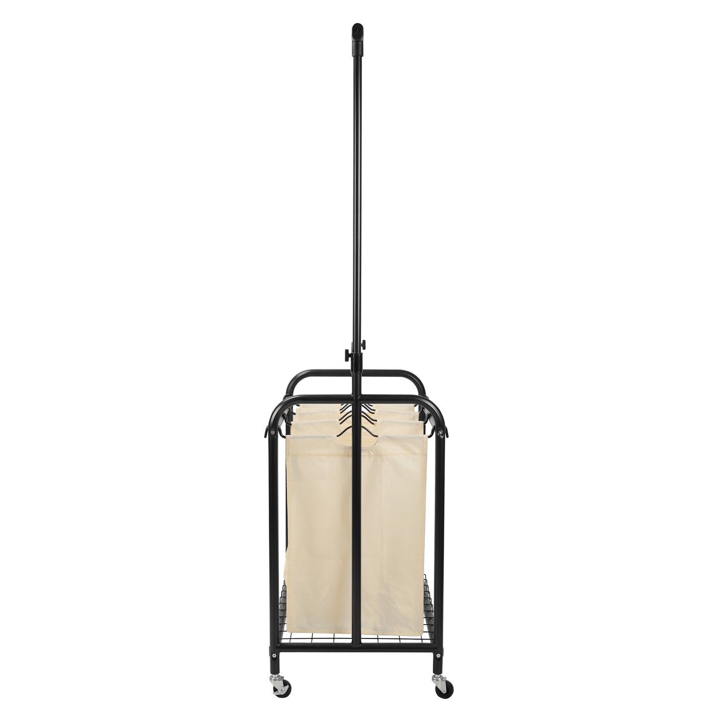 3-Bag Rolling Laundry Sorter with Adjustable Hanging Bar, White