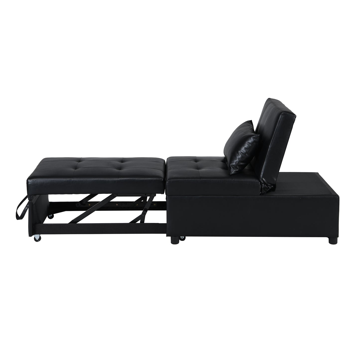 Contemporary Faux Leather Folding Ottoman Sofa Bed black