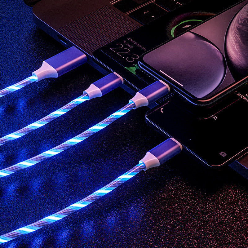 1.2m/3.9ft 3In1 LED Flowing Light Charging USB Cable For IPhone Android Type-C