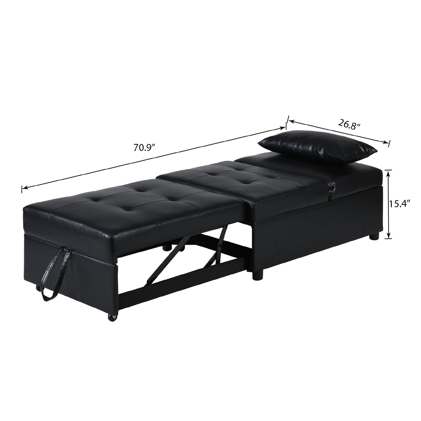 Contemporary Faux Leather Folding Ottoman Sofa Bed black