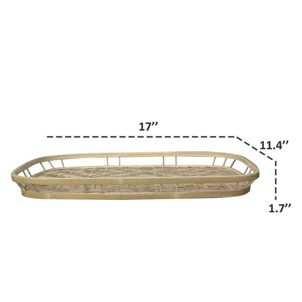 Bamboo Wicker Serving Trays with Handles-Set 2