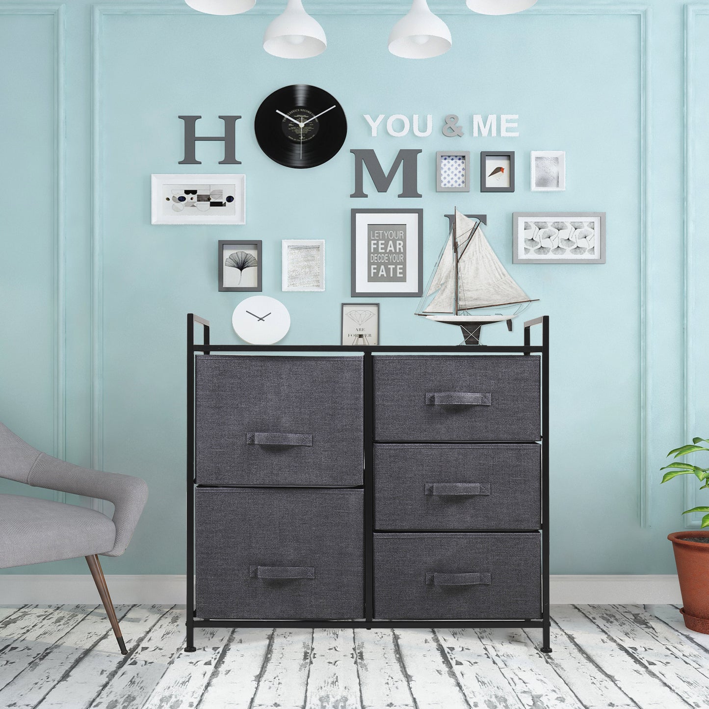 Non-Woven Drawer Rack With 5 Easy Pull Drawers Storage