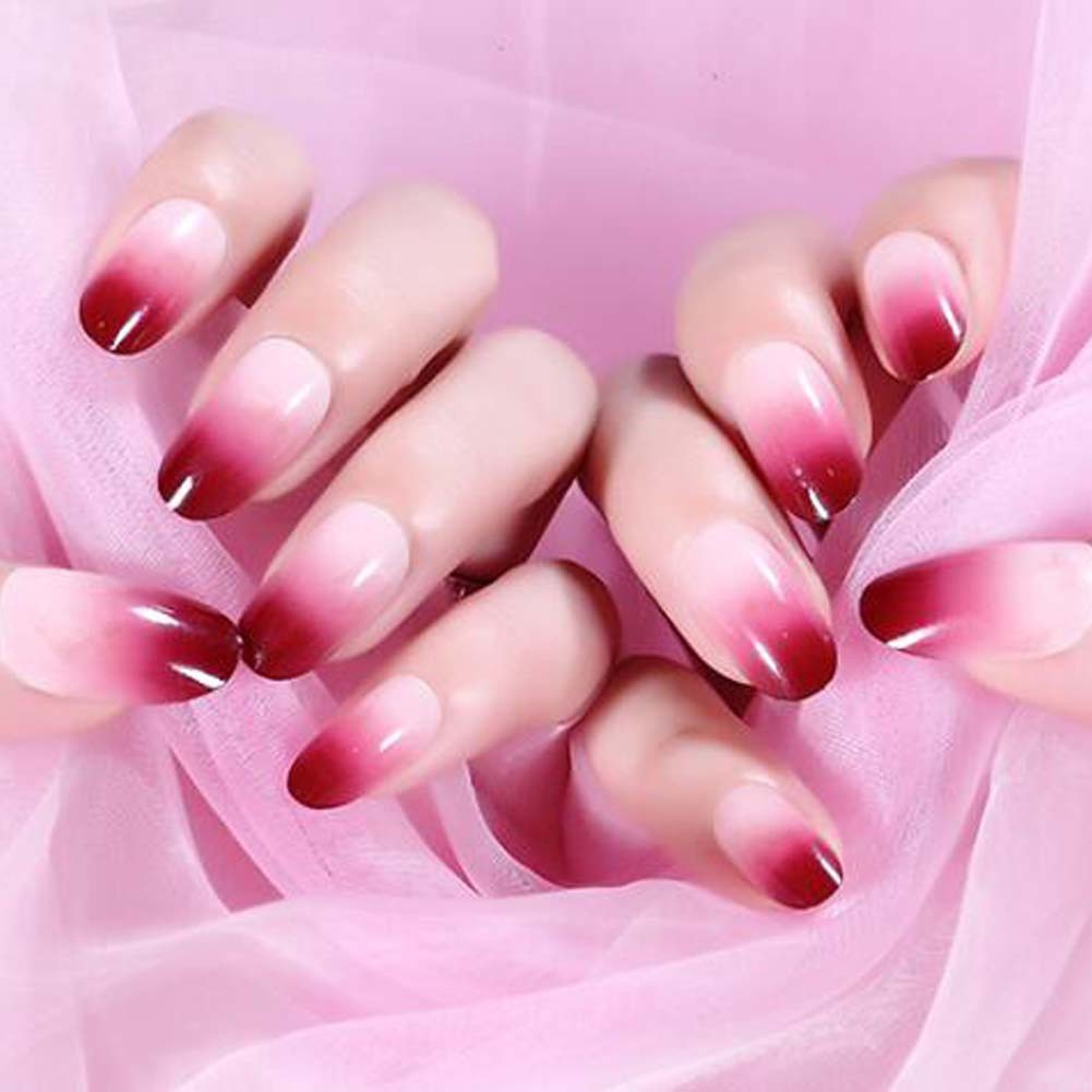 False Fingernails Gradient Color Fuchsia Artificial False Nails Tips Full Cover Fake Nail Art Decoration Fake Nails