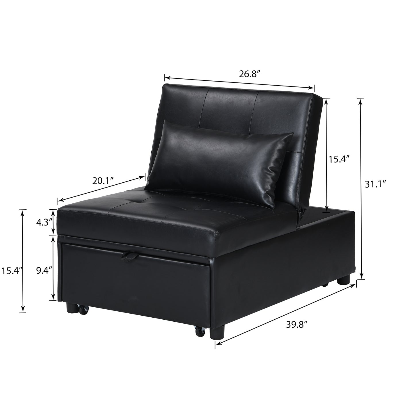 Contemporary Faux Leather Folding Ottoman Sofa Bed black