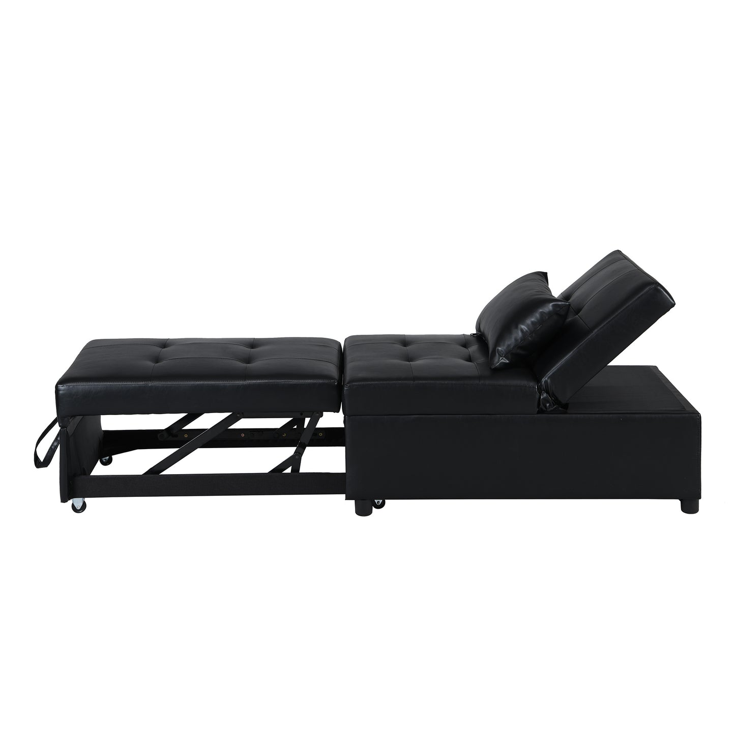 Contemporary Faux Leather Folding Ottoman Sofa Bed black