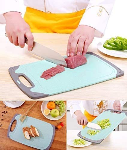 Kitchen Chopping Board Set of 3 with Dishwasher Safe, Anti-Skid Eco-Friendly Wheat Straw Cutting Board Set in 3 Sizes, Safe for Vegetable Fruits Meats Fish with Handle Hanging Hole