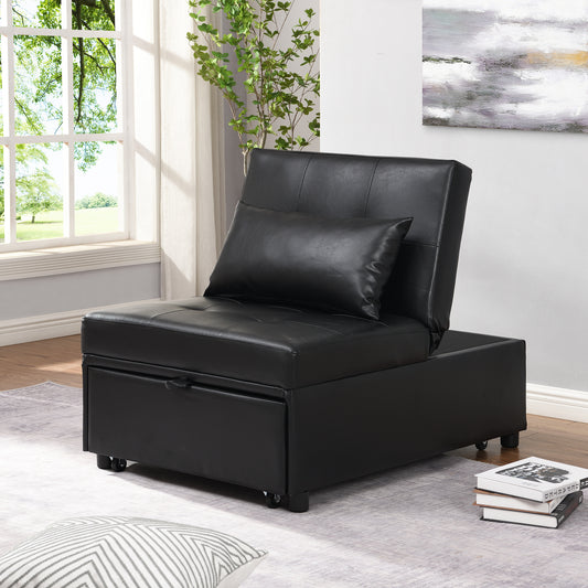 Contemporary Faux Leather Folding Ottoman Sofa Bed black