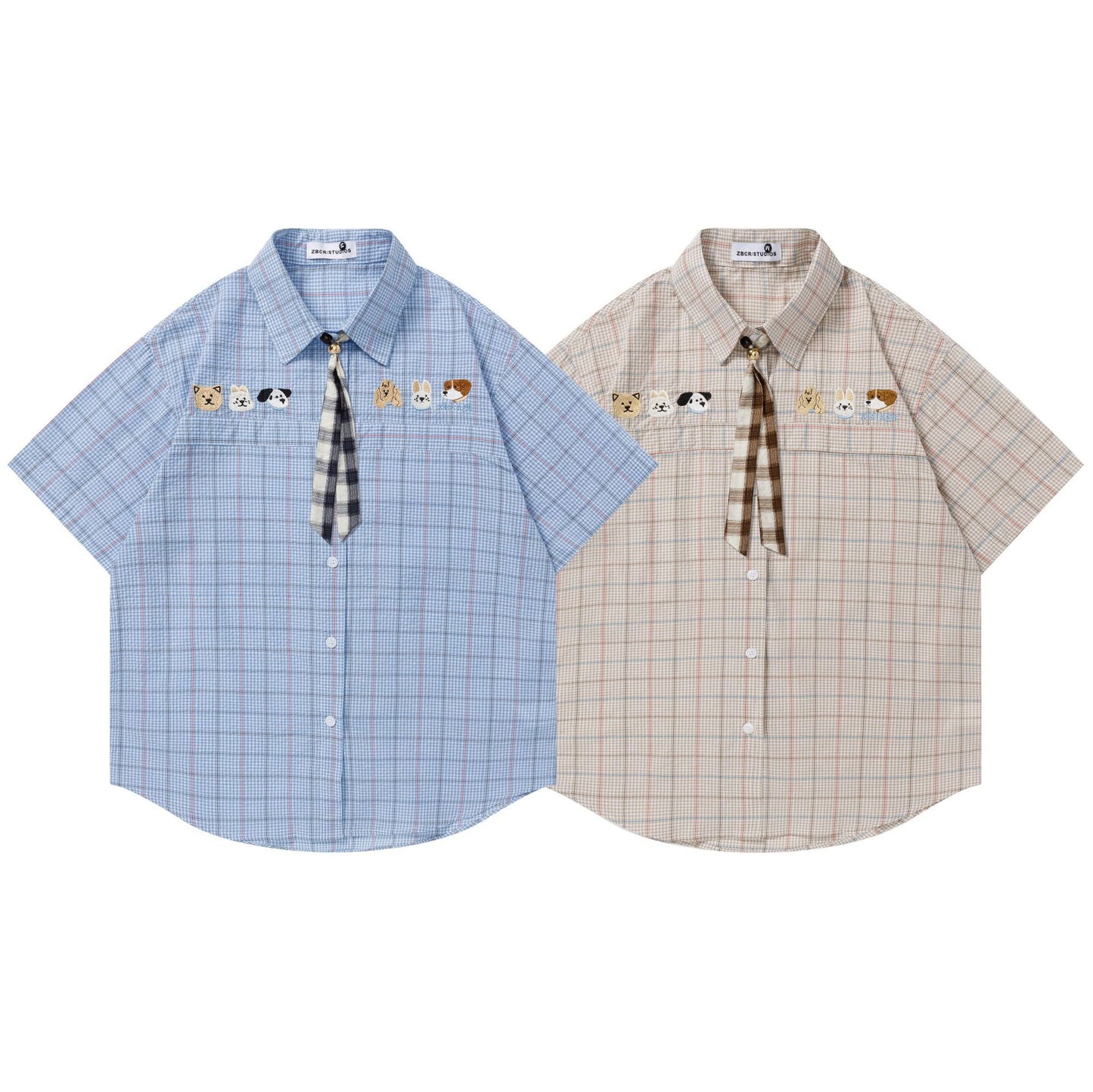Dog Embroidered Tie Short Sleeve