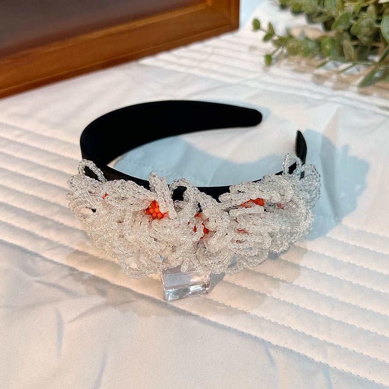 Fashionable floral handmade beaded headband headwear