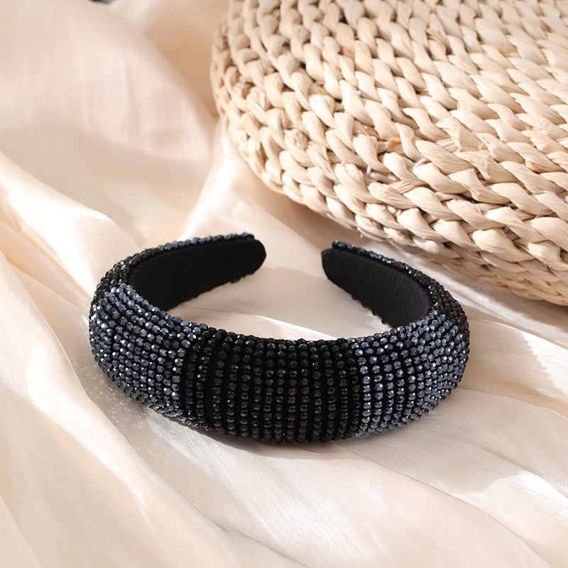 Fashionable beaded sewing with multi-color crystal gold velvet fabric wide edge sponge headband
