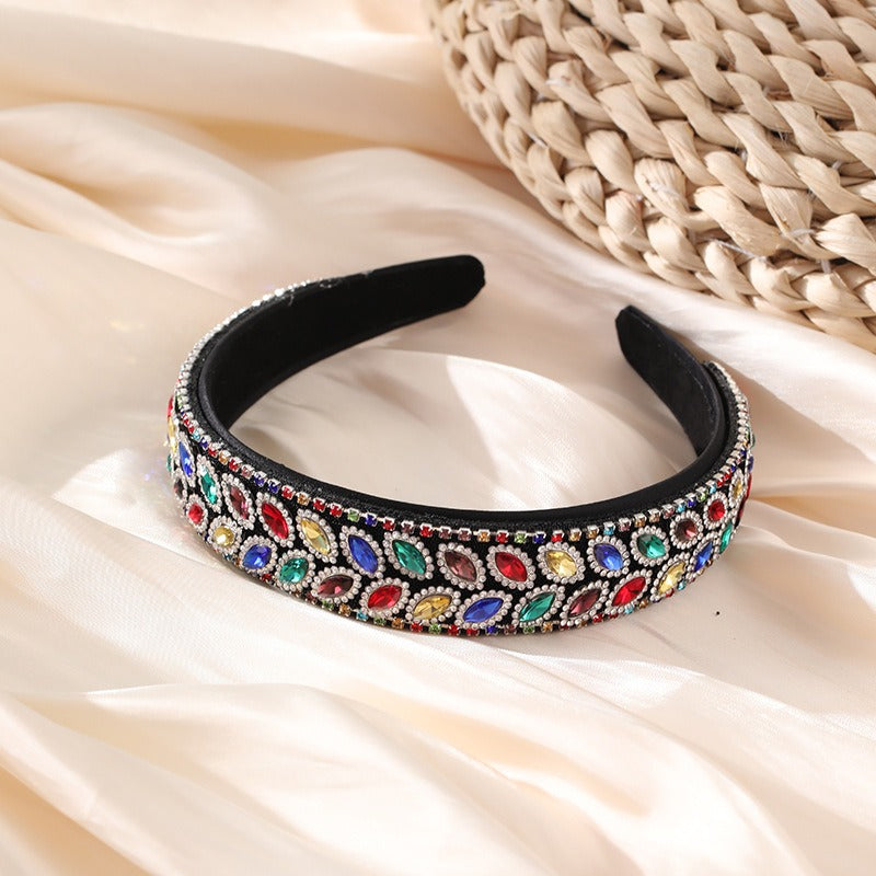 Fashionable and versatile fabric with wide edges and diamond inlay for women's hair accessories
