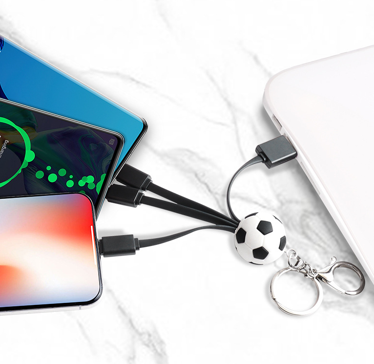 Creative keychain football data cable one to three charging cable football club commemorative gift charging cable