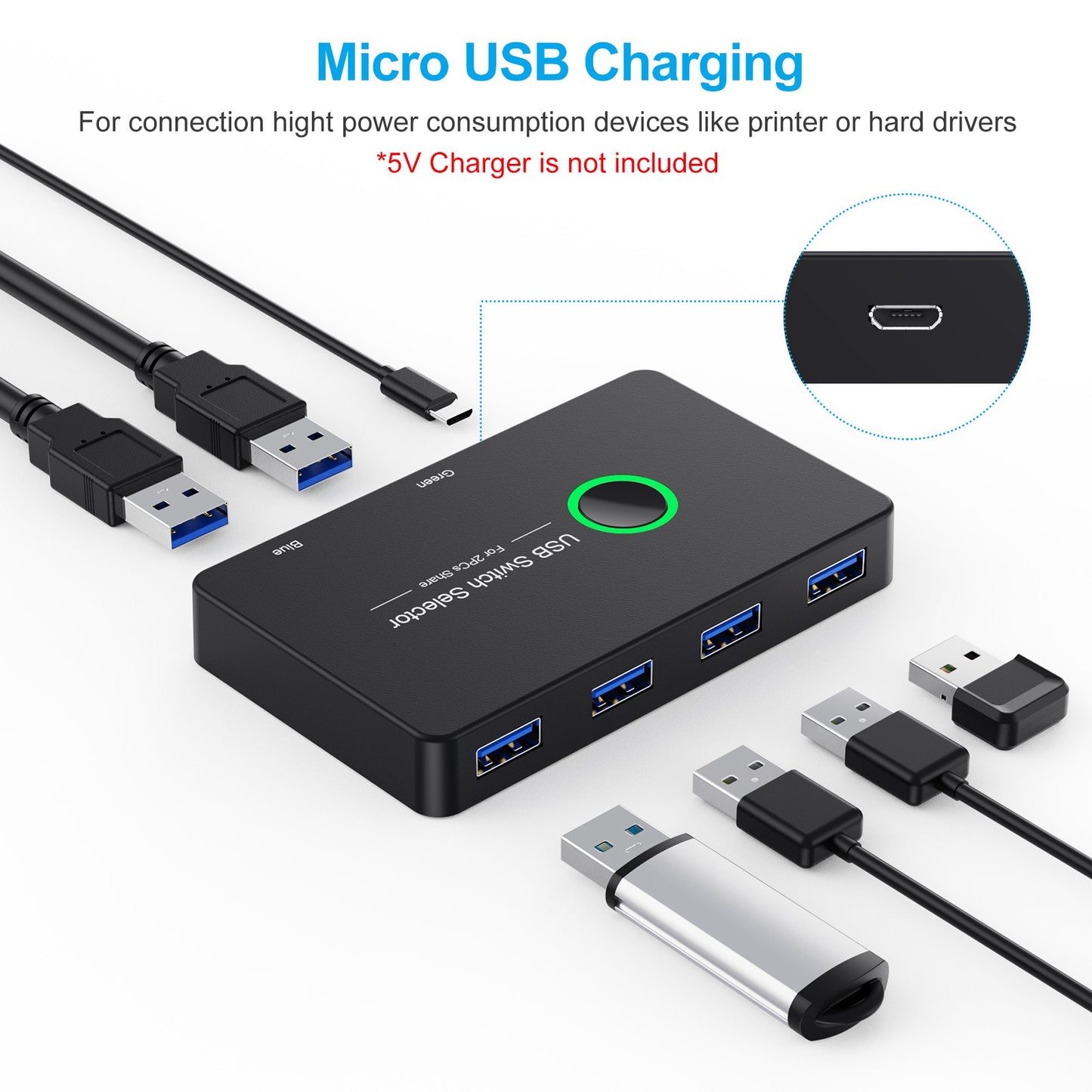 USB 3.0 Switcher 4-port 2-port Computer Peripheral Switcher Adapter USB Hub KTV Switcher