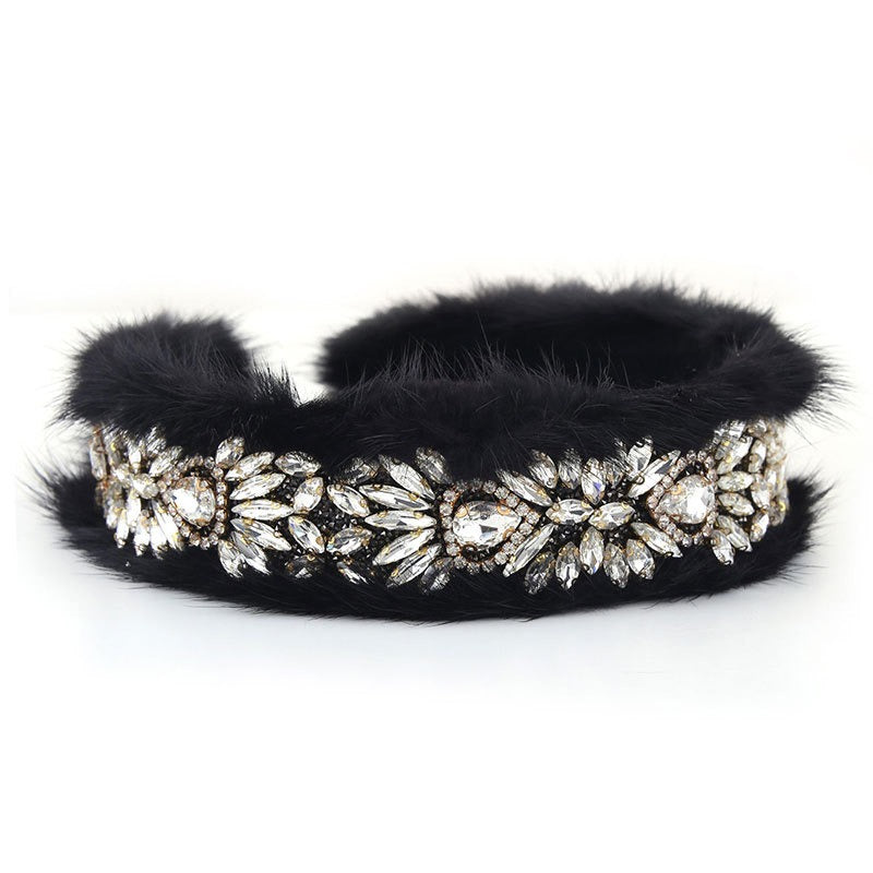 Glass Diamond Full Diamond Mink Fleece Fashionable Wide Edge Hair Hoop