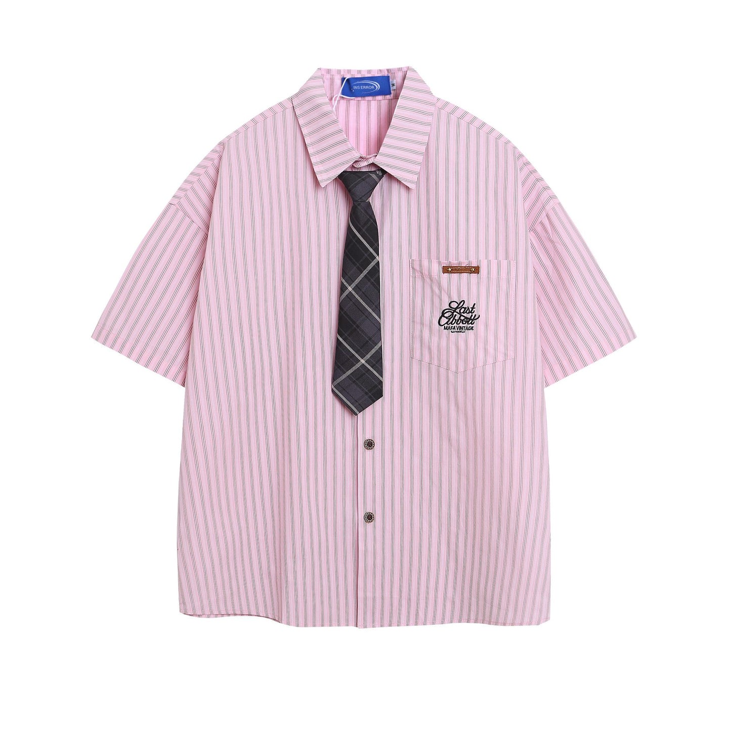 Embroidered striped short sleeved pocket