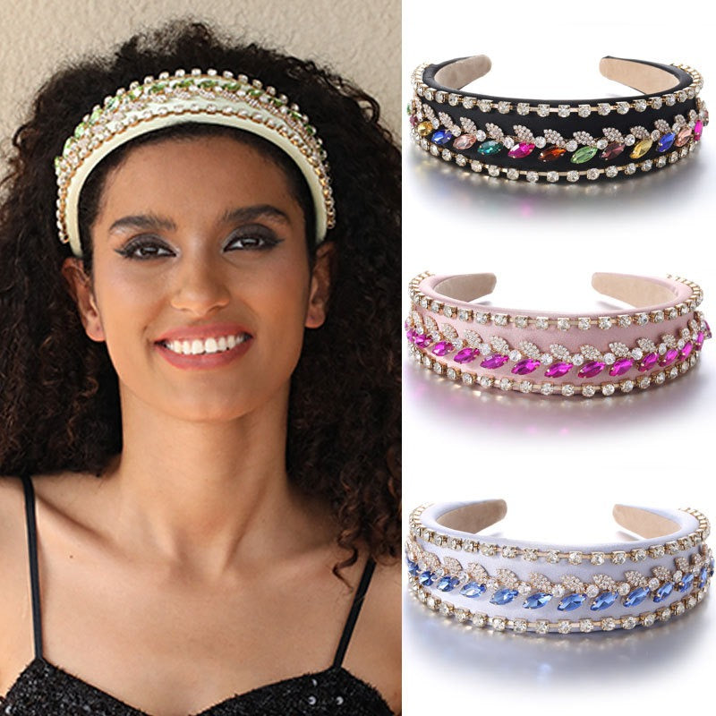 Wide edged colored glass diamond hairband