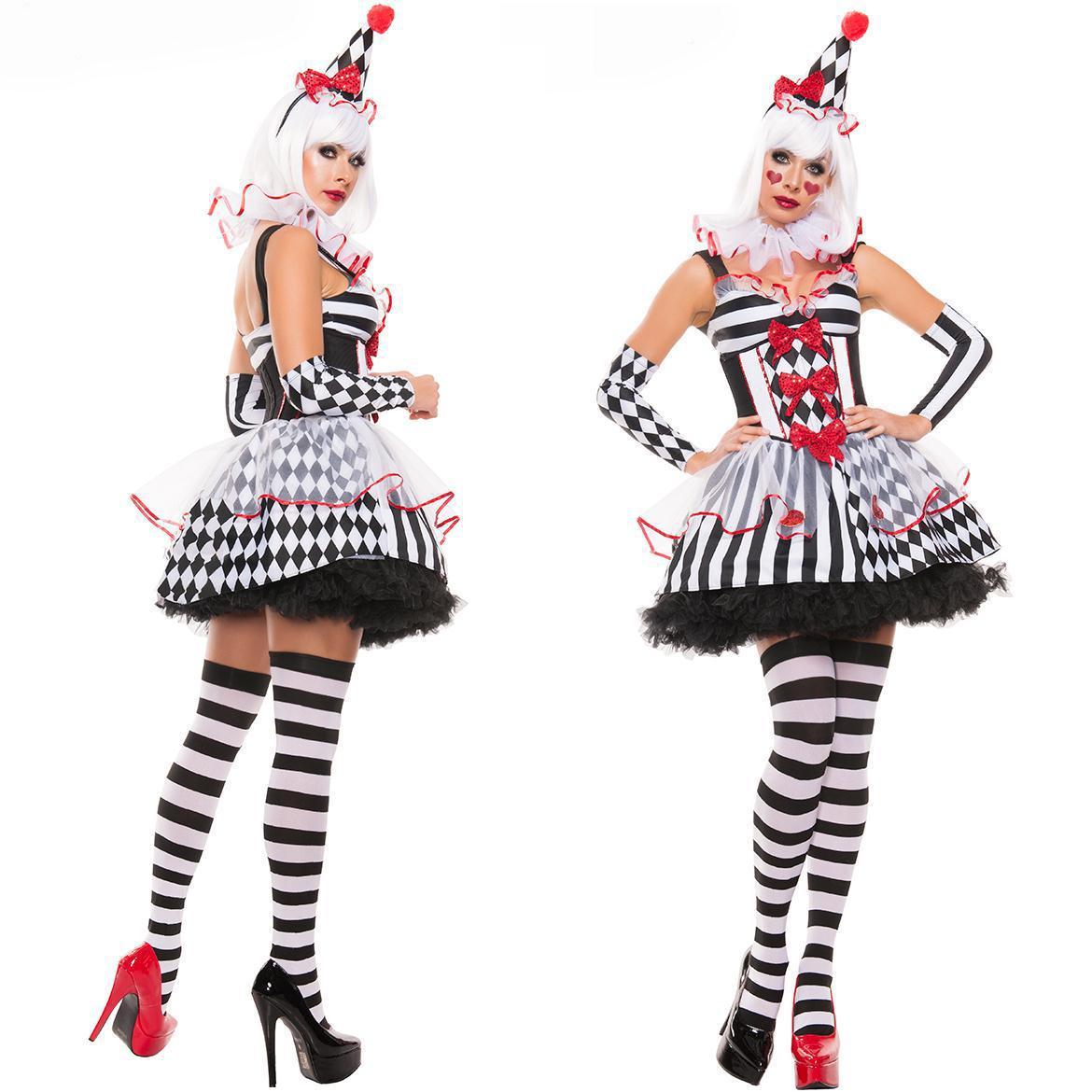 Cute Circus Clown Costume for Halloween Party Role Play COS Full Set Puffy Dress