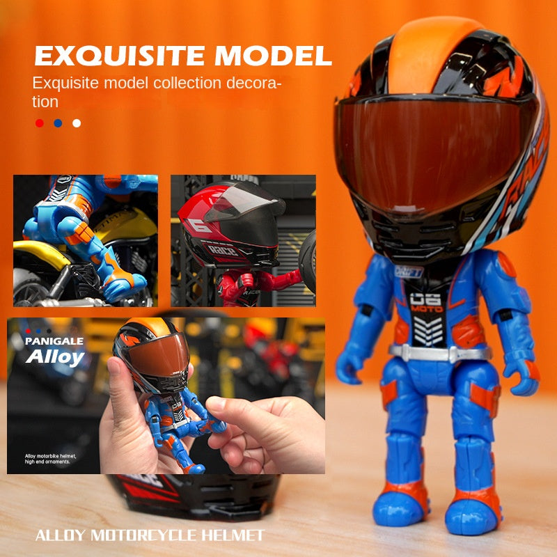 Simulation motorcycle rider alloy deformed doll helmet figurine figurine