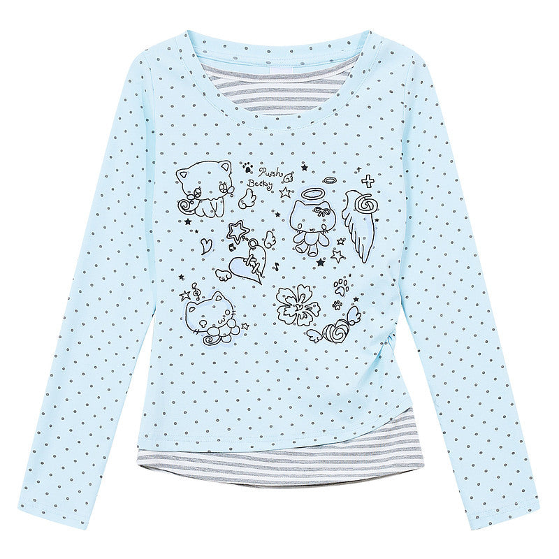 Polka dot mock two-piece long-sleeve T-shirt