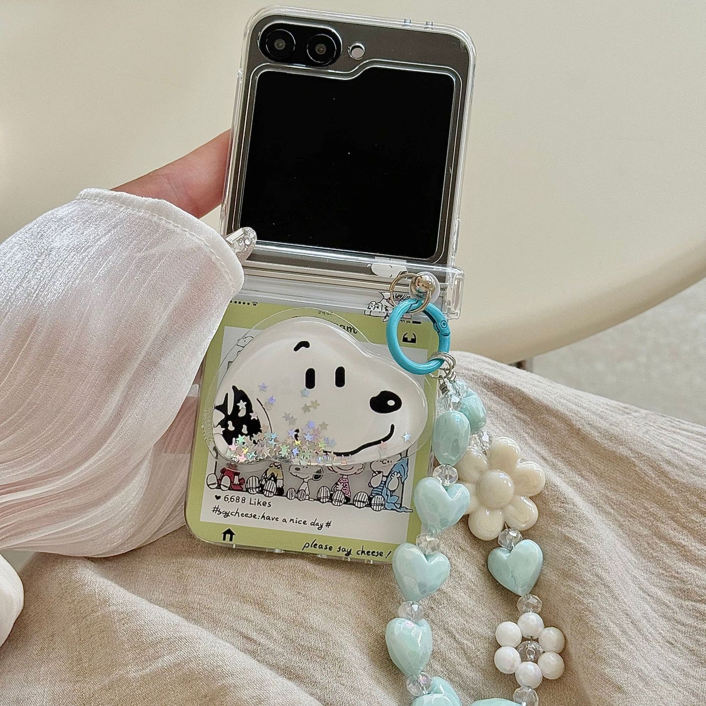 Cartoon Snoopy Samsung suitable for zflip7 phone case folding screen 7FE women's anti fall all inclusive protective cover 5/6