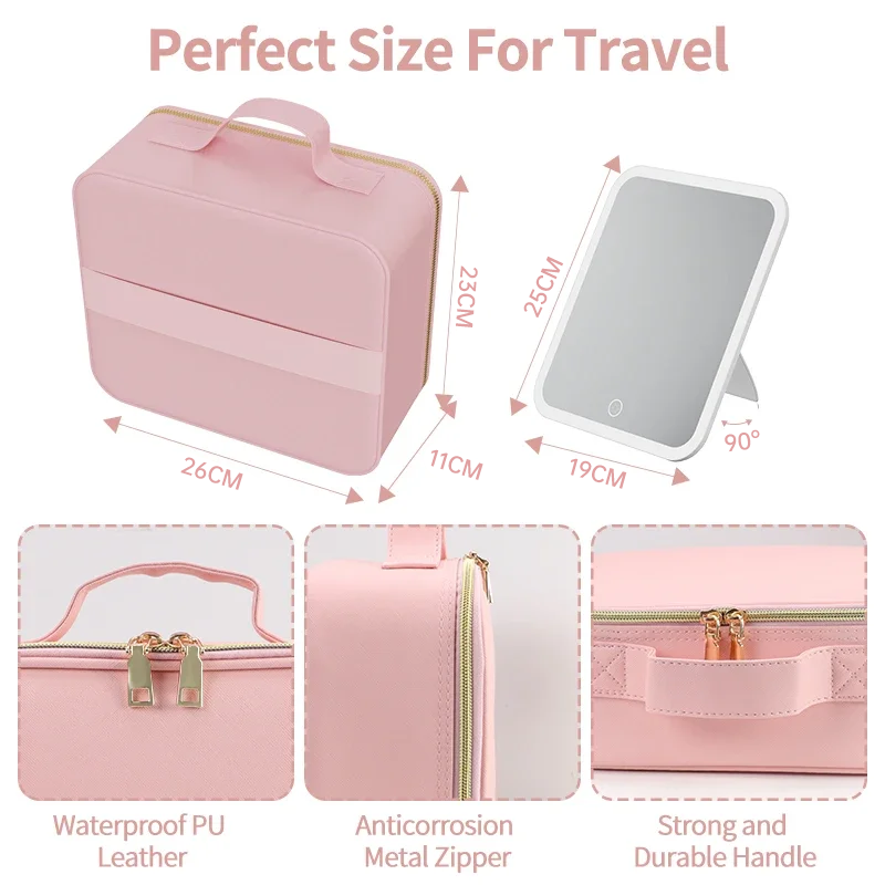 Light Up Box Vanity Organizer Portable Makeup Bag Mirror With Led Light