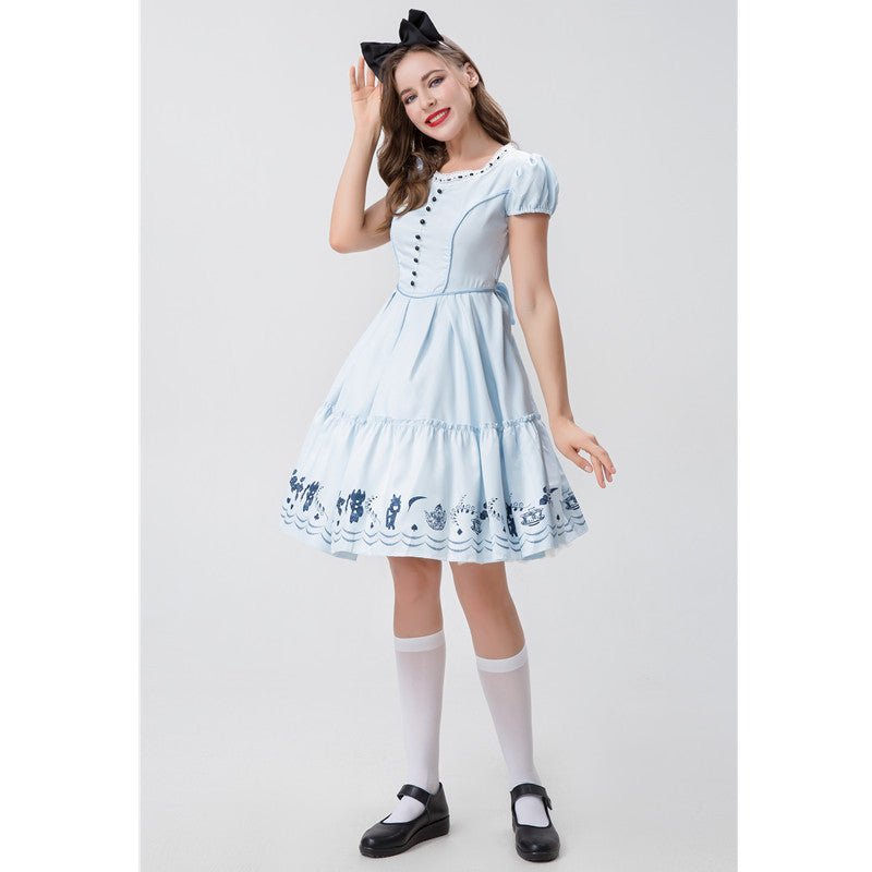 Alice in Wonderland Blue Dress Maid Costume Cute Lolita Stage Performance Outfit